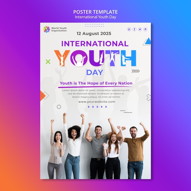 Modelo de cartaz vertical do dia internacional da juventude gradiente