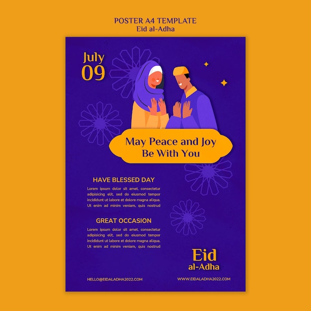 Modelo de cartaz vertical do Eid al-adha com pessoas rezando