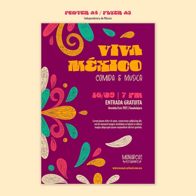 Modelo de cartaz vertical para celebração da independência do méxico