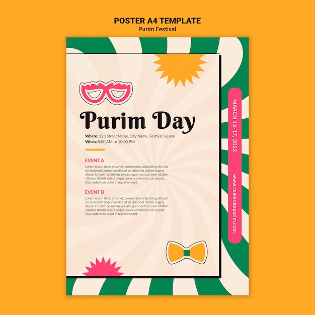 PSD modelo de celebração de purim de design plano