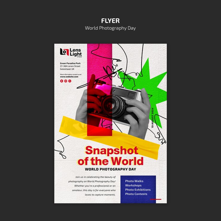 PSD modelo de celebração do dia mundial da fotografia