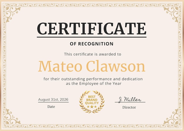 Modelo de Certificado Classy Vintage psd