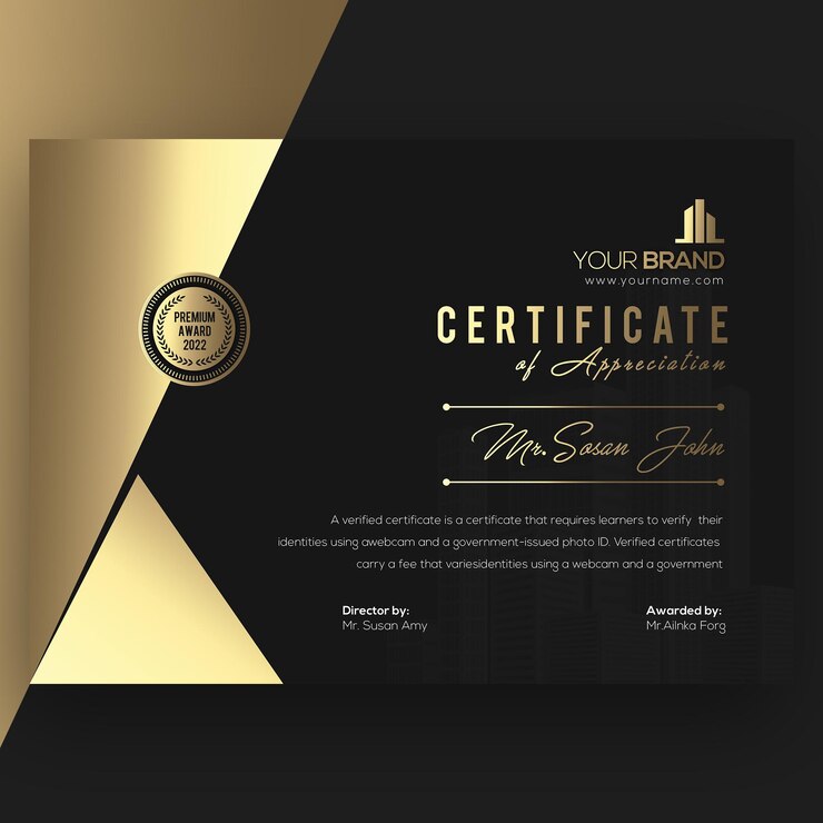 PSD modelo de certificado de luxo gradiente dourado