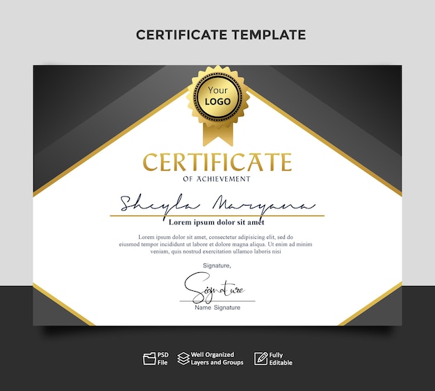 Modelo de Certificado Elegante Preto Branco