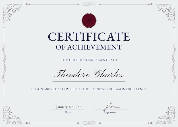Modelo de certificado ornamental de classe psd em bege e preto