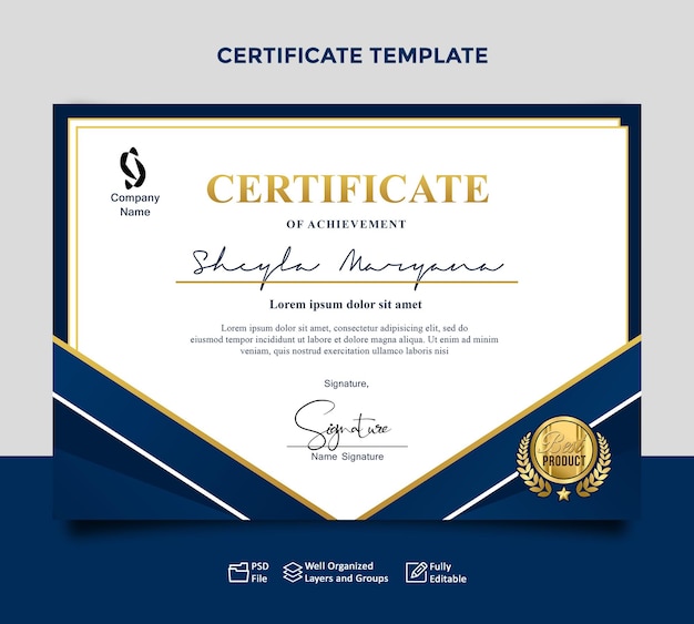 Modelo de Certificado Ouro Azul Moderno