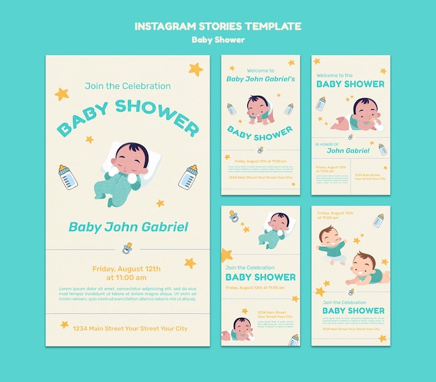 Modelo de chá de bebê de design plano design de histórias do instagram
