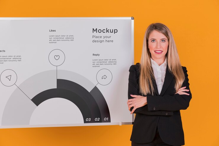 PSD modelo de conceito de mulher de negócios feliz mulher