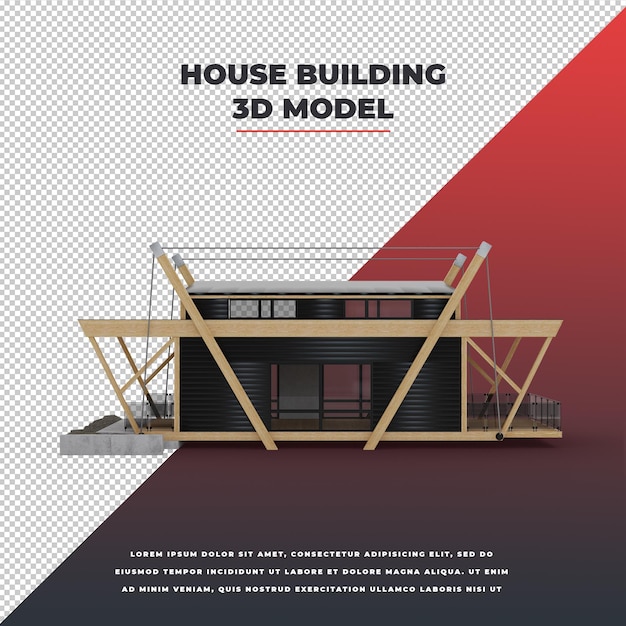 PSD modelo de construção de casa moderna em 3d