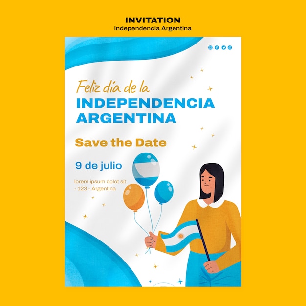Modelo de convite de 9 de julho de design plano