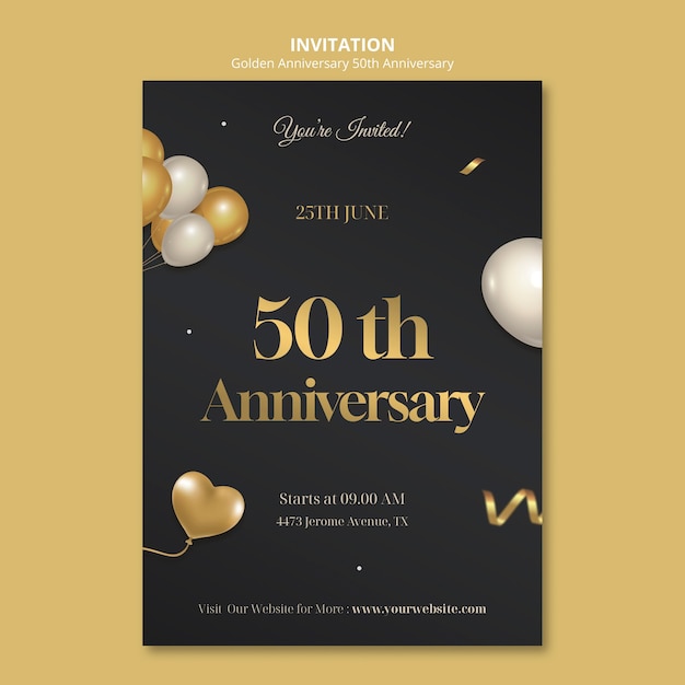 PSD modelo de convite de aniversário de 50 anos de ouro