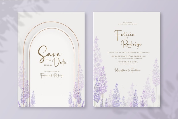 PSD modelo de convite de casamento com aquarela lavanda