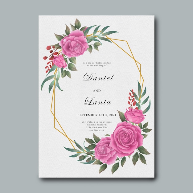 Modelo de convite de casamento com decorações florais em aquarela