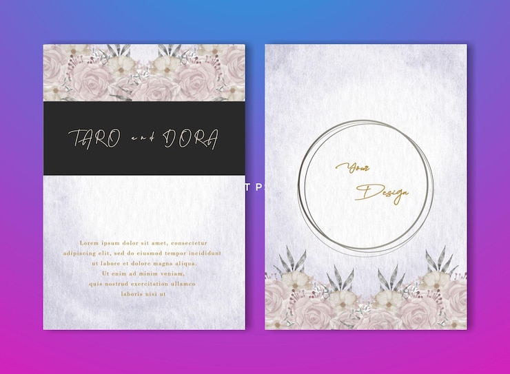PSD modelo de convite de casamento com flor azul psd premium