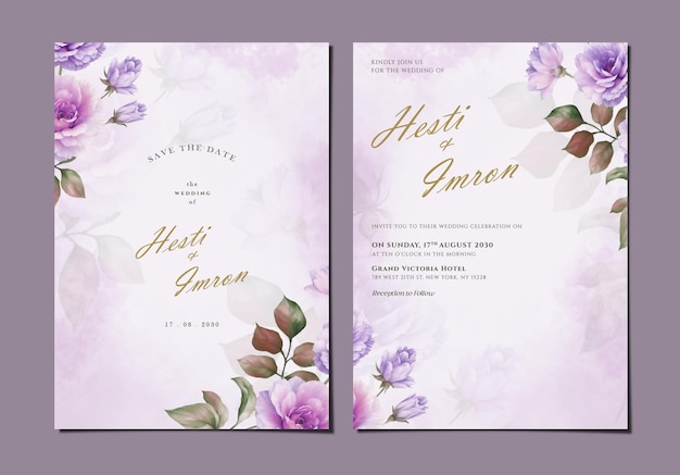modelo de convite de casamento de duas faces com flores