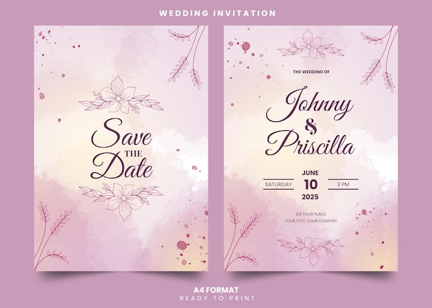 PSD modelo de convite de casamento de flor rosa desenhado à mão