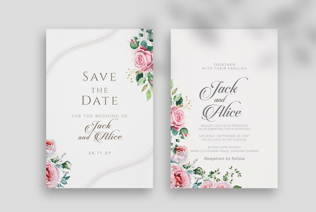 Modelo de convite de casamento elegante com flor de cerejeira rosa branca