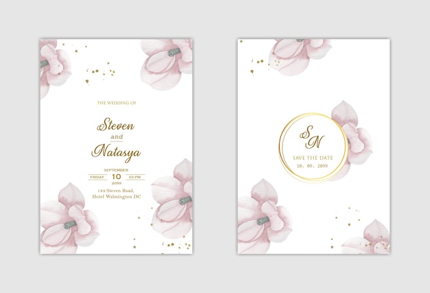 Modelo de convite de casamento elegante com flor roxa psd premium