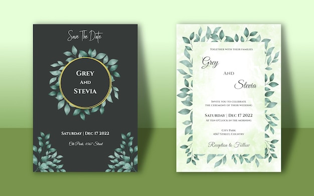 PSD modelo de convite de casamento em aquarela verde