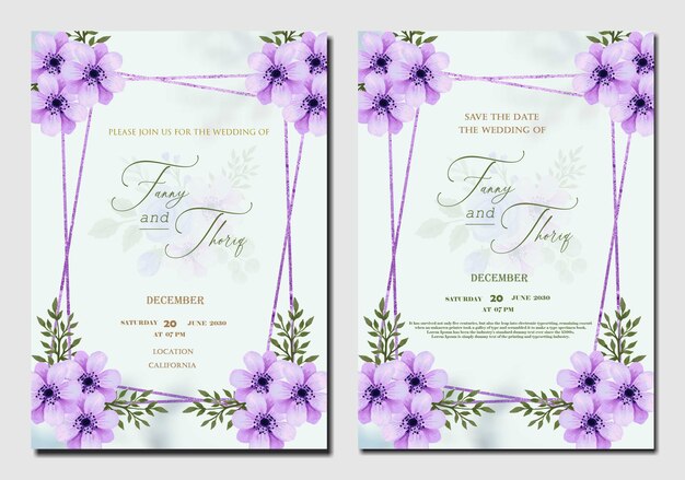 PSD modelo de convite de casamento em aquarela vintage com psd premium de flor marrom psd premium