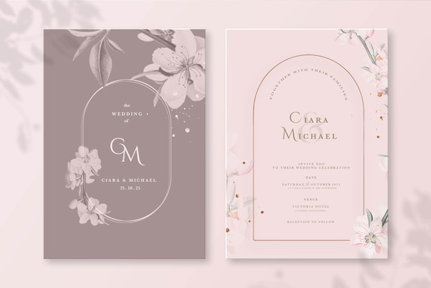 Modelo de Convite de Casamento Floral Geométrico