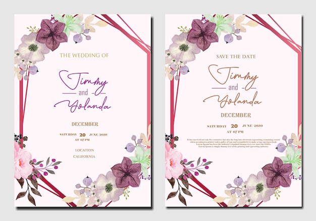 Modelo de convite de casamento floral psd