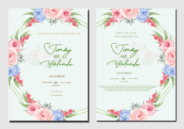 Modelo de convite de casamento floral psd