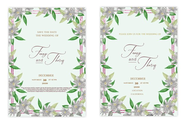 Modelo de convite de casamento frente e verso com flor psd premium