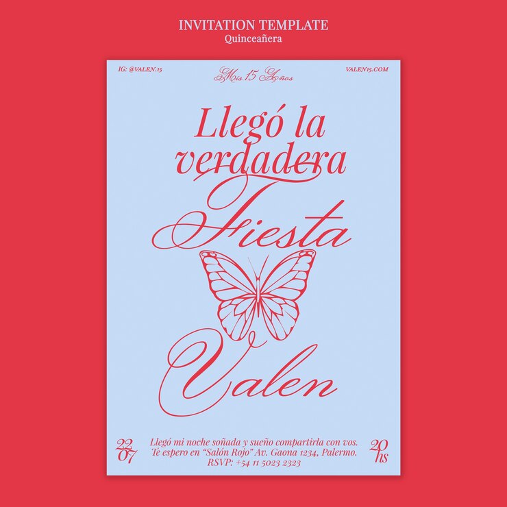 PSD modelo de convite de celebração de quinceanera desenhado à mão