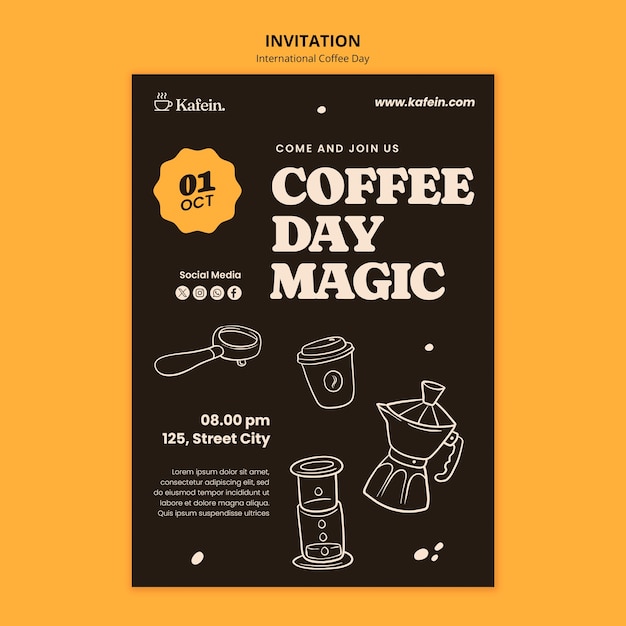 PSD modelo de convite de dia internacional do café