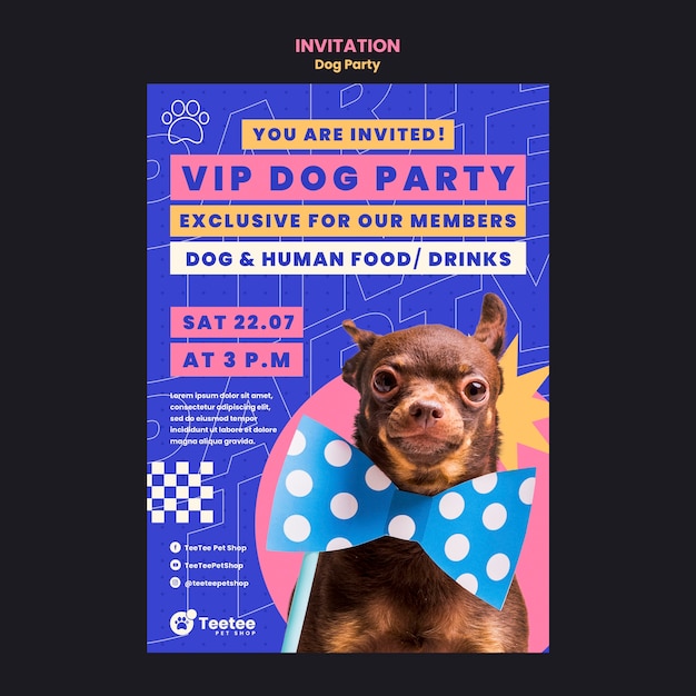 PSD modelo de convite de festa de cachorro de design plano