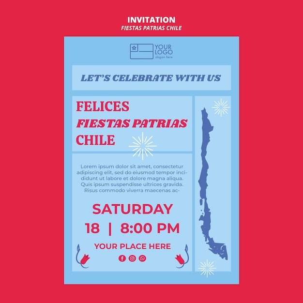 PSD modelo de convite de festas patrias chile