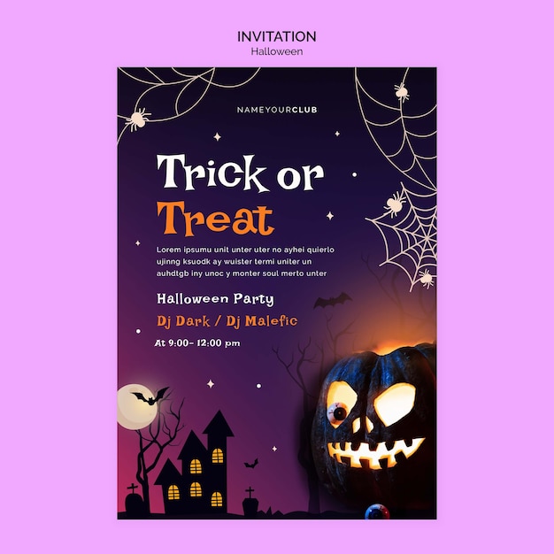 Modelo de convite de Halloween com abóboras assustadoras