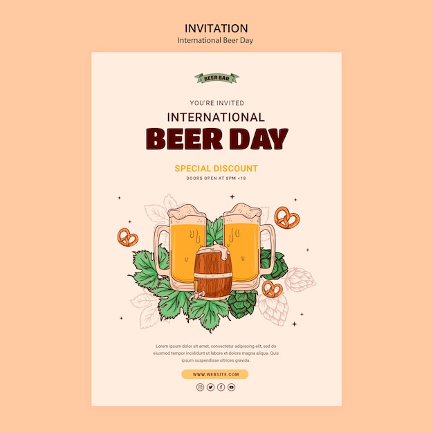 PSD modelo de convite do dia internacional da cerveja desenhado à mão