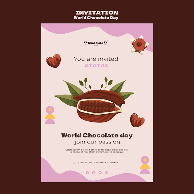 Modelo de convite do dia mundial do chocolate