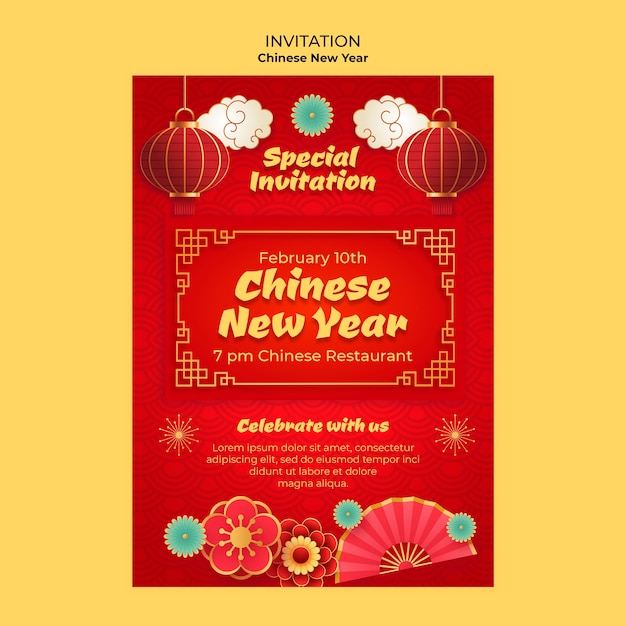 Modelo de convite para a celebração do ano novo chinês