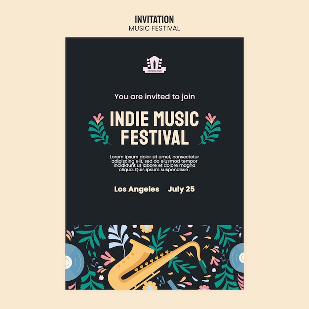 PSD modelo de convite para evento de música indie