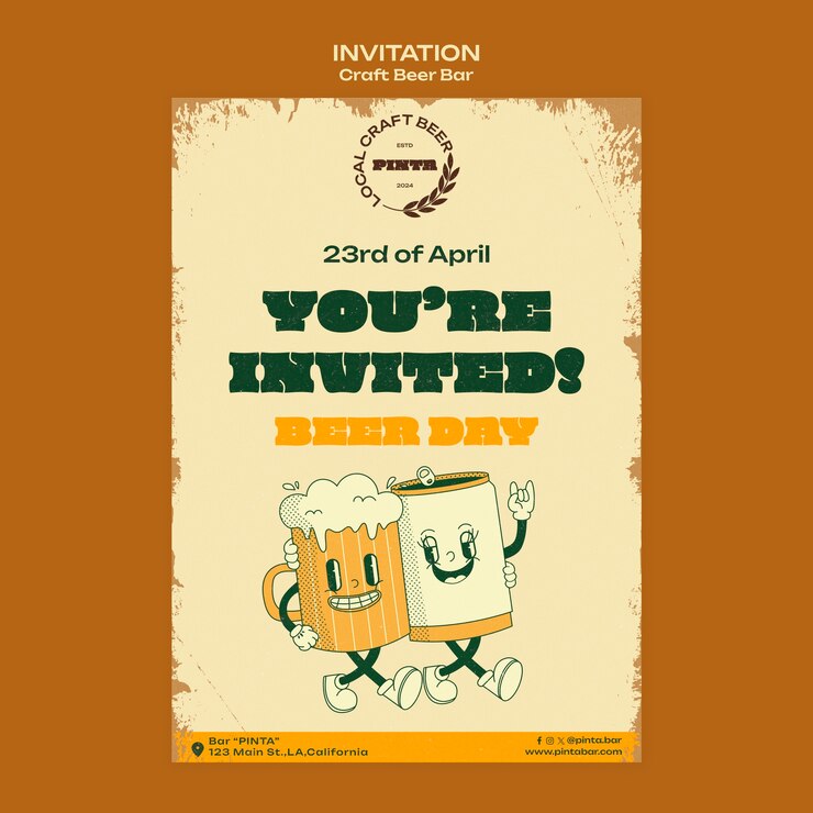 PSD modelo de convite para o dia da cerveja de design plano