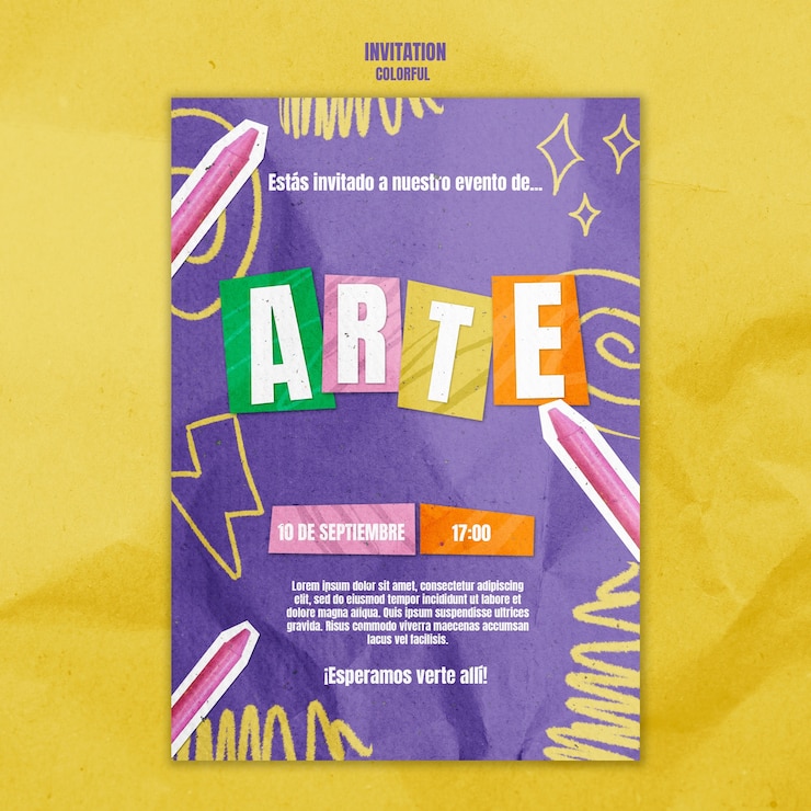 PSD modelo de convite para um evento colorido desenhado à mão