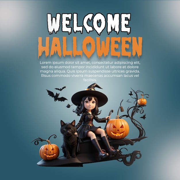 Modelo de convite PSD de Halloween com abóboras assustadoras