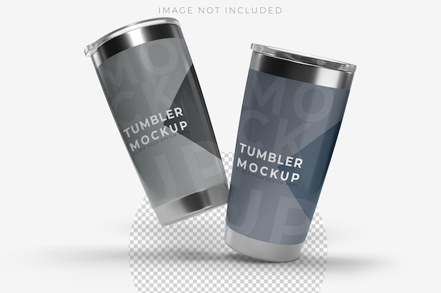 Modelo de copo de aço inoxidável 3D com tampa de plástico transparente Em branco recipiente isolado xícara de alumínio isolada no fundo Modelo para apresentação de marca de produto thermos copo de bebida de vidro