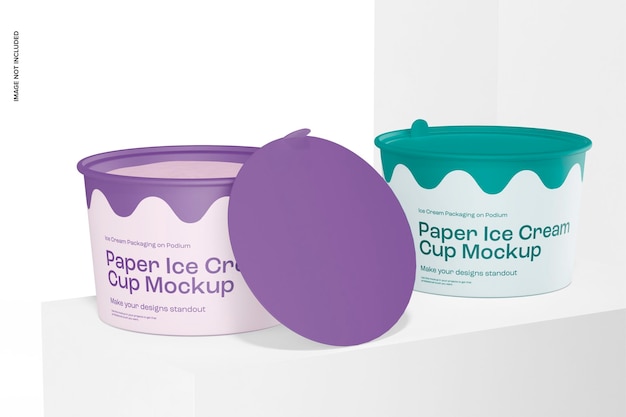 Modelo de copos de gelado de papel, abertos e fechados