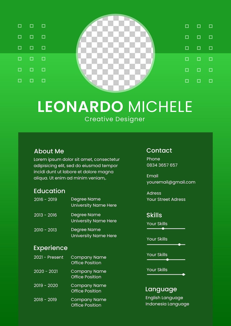PSD modelo de cv de design verde a4 arquivo psd editável