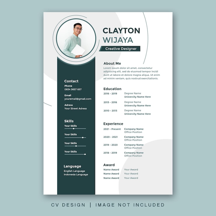 PSD modelo de design cv design moderno minimalista simples currículo cv design criativo verde e branco