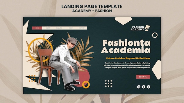 PSD modelo de design da página de destino da fashion academy