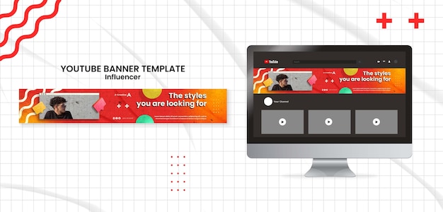 PSD modelo de design de arte de canal do youtube de influenciador
