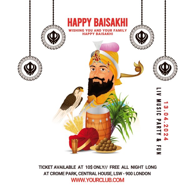 Modelo de design de bandeira de happy baisakhi