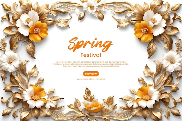 PSD modelo de design de banner de convite de primavera balde floral com tipografia