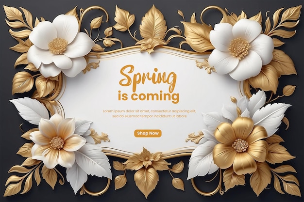 PSD modelo de design de banner de convite de primavera balde floral com tipografia