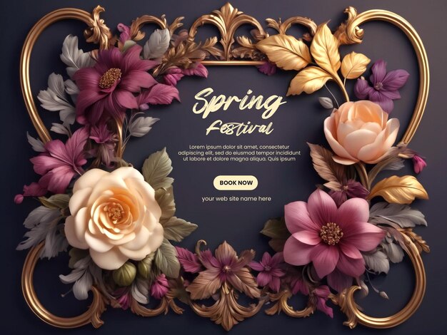 Modelo de design de banner de convite de primavera balde floral com tipografia